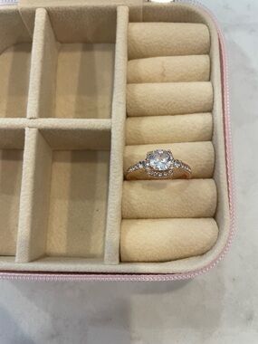 Rose Gold Halo Engagement Ring with Clear Center Stone